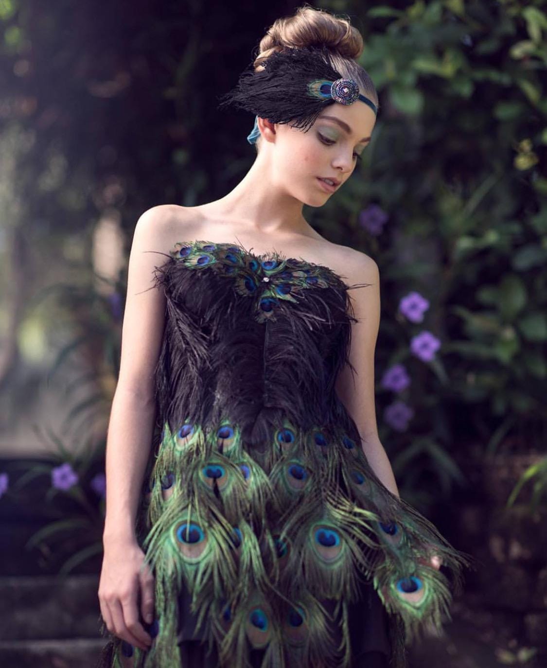 green emerald velvet dress Peacock Off Shoulder Tiered Ruffle Evening Formal Dress main image 1
