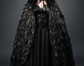 Black and Green Iridescent Feather Couture Maleficent Inspired Cape