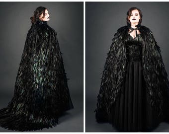 Black and Green Iridescent Feather Couture Maleficent Inspired Cape