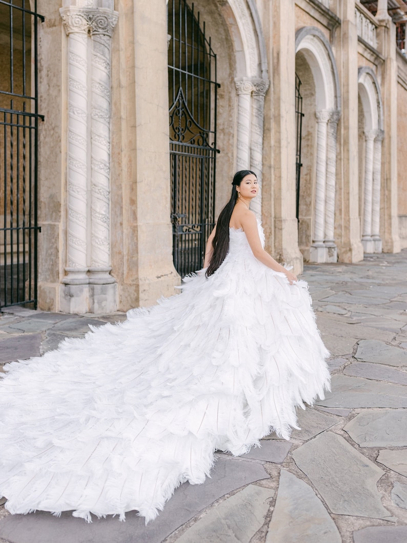 couture ostrich feather wedding dress