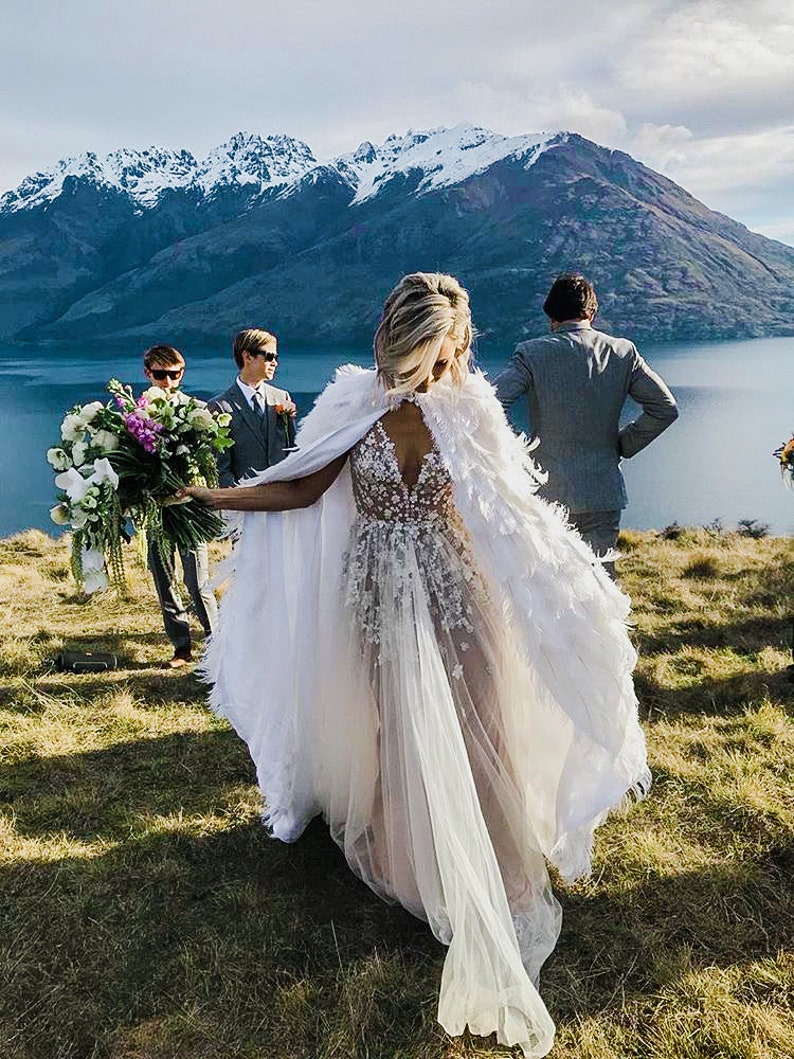 white ostrich feather cape