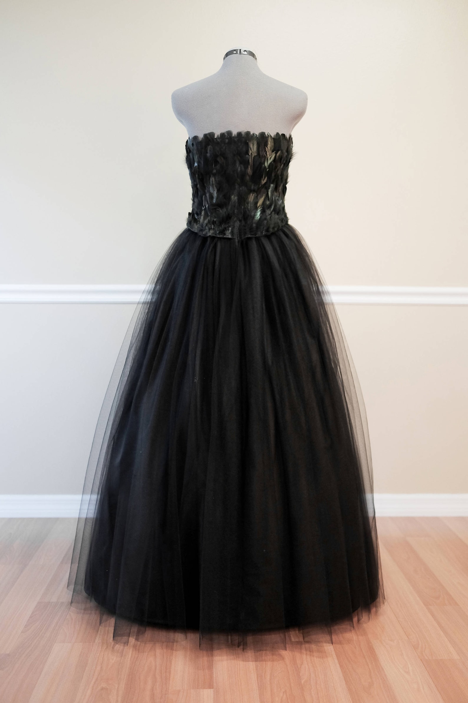 Black Swan Feather Couture Corset Full Length Tulle Gown - Etsy