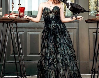 Black Swan Inspired Feather Masquerade Wedding Dress