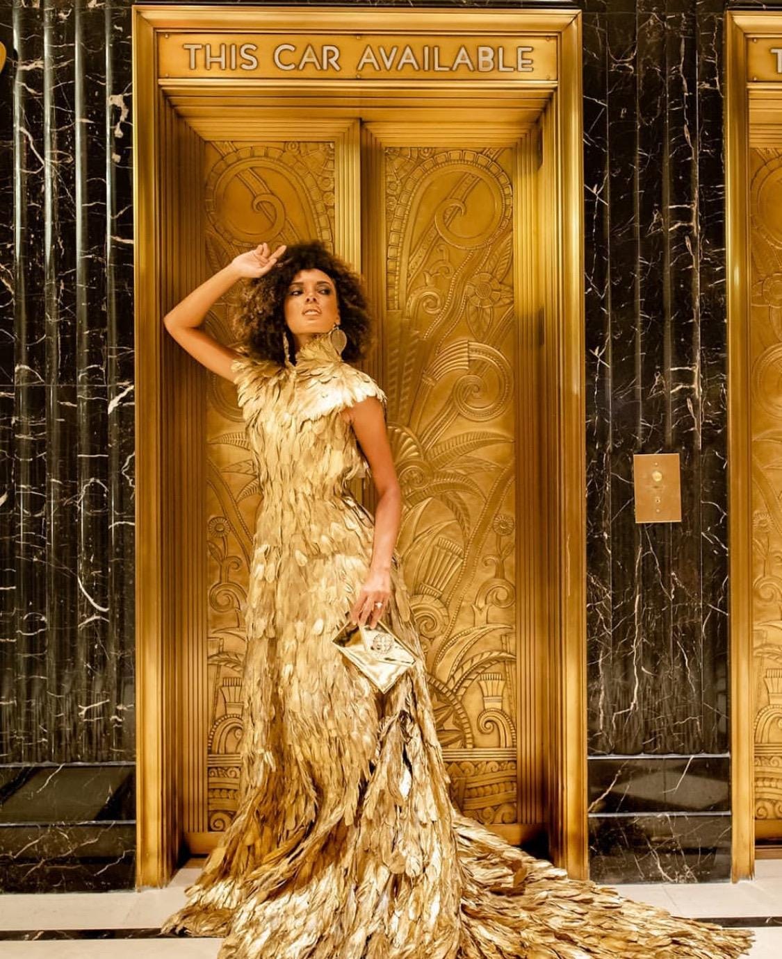 Gold Gilded Feather Couture High Collar Gown - Etsy