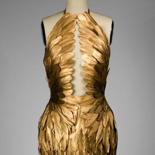 Gold Gilded Feather Couture High Collar Gown - Etsy