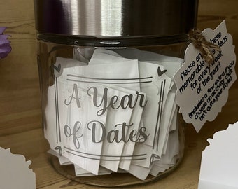 Date Night Jar, A Year of Date Nights, Wedding, Anniversary, Birthday, Romantic, Couple's Gift, Housewarming