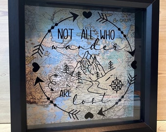 Not All Who Wander Are Lost Fund Bank, Travel, Vacation, Shadow Box, Birthday, Wedding, Honeymoon, Personalize, Anniversary, Shower