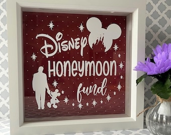 Disney-Inspired Honeymoon Fund Bank, Shadow Box, Customized, Personalized, Wedding, Travel, Birthday, Shower, Vacation