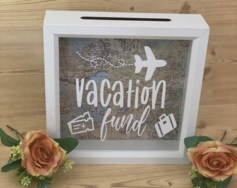 Vacation Fund Bank, Customized, Personalized, Memories, Shadow Box, Travel, Birthday, Wedding, Anniversary, Honeymoon