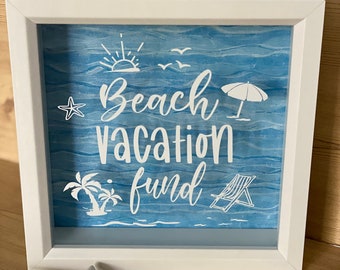 Beach Vacation Fund Bank, Personalized, Memories, Shadow Box, Travel, Birthday, Wedding, Anniversary, Honeymoon, Shower