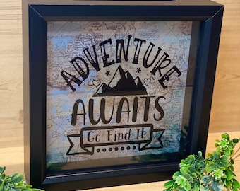 Vacation Fund Bank, Adventure Awaits, Personalize, Memories, Shadow Box, Travel, Birthday, Wedding, Anniversary, Honeymoon