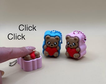 Teddy Bear with or without keychain. Fidget Toy Teddy Bear with Heart – 3D Stress Reliever Click Toy – Kawaii Handmade Gift