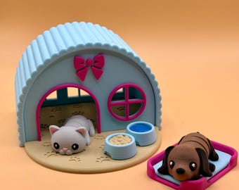 Detailed pocket-sized fidget toy set. Flexible dog and cat animals designed and 3D printed.