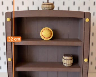 One Piece Theme Decorative Shelf 22x32 cm – Mini Barrel Shelf for Collectors, Anime Displays and Kinder Joy Miniatures