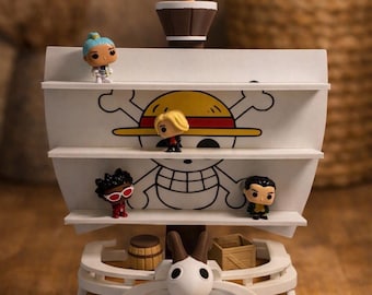 Display stand for One Piece Going Merry kinder Joy Ship Display Handmade Model with Card Holder Included Collector's Edition 25×35 cm