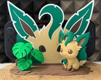 Leafeon Nintendo Switch Stand – 3D Printed Pokémon Display – Handmade Gamer Gift
