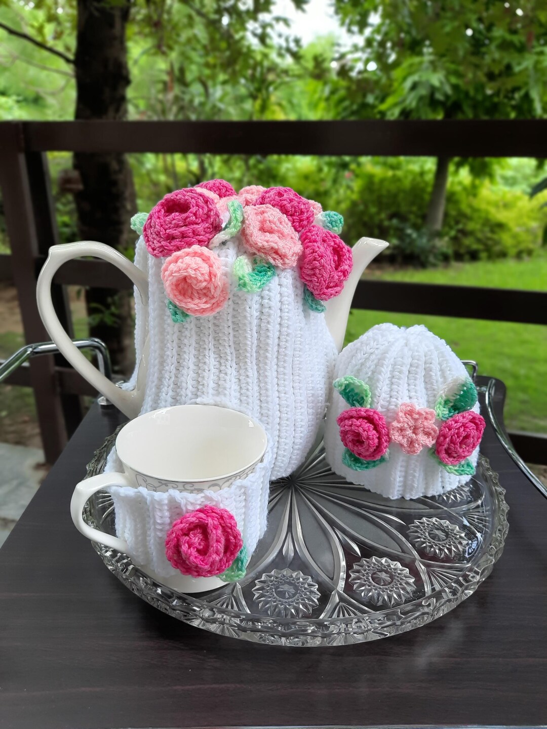 Etyset Floral Crochet Tea Cozy Set - Etsy