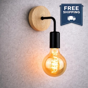 Minimalist Wood Metal Wall Light, Plug-in Sconce, Scandinavian Japandi Bedside Lighting