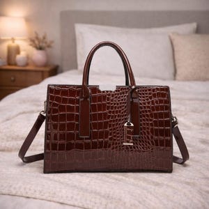 Sacoche banane cuir véritable effet crocodile, compartiments multiples homme