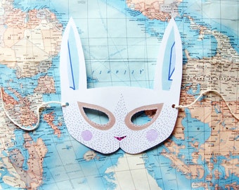 Printable Bunny Rabbit Paper Mask, Gift, Home Decor, Woodland Forest Party or Wedding Favor