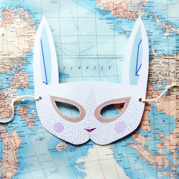 Printable Bunny Rabbit Paper Mask, Gift, Home Decor, Woodland Forest Party or Wedding Favor