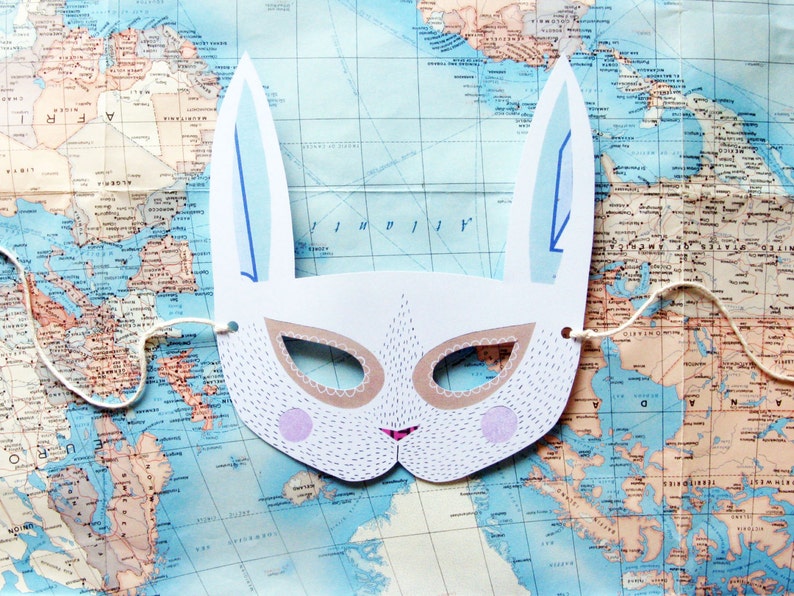 Printable Bunny Rabbit Paper Mask, Gift, Home Decor, Woodland Forest Party or Wedding Favor image 1