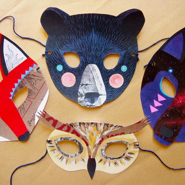 Ensemble de masques d'animaux en papier imprimable, cadeau, décoration d'intérieur, fête dans la forêt des bois et cadeaux de mariage