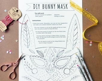 Masque de lapin imprimable - DIY Animal Paper Craft Coloring Sheet Party Favor