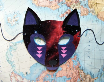 Printable Galactic Wolf Mask, Paper Animal Mask, Home Decor, Gift, Woodland Forest Party or Wedding Favor