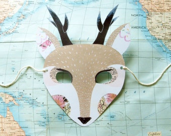 Printable Deer Paper Mask, Gift, Home Decor, Woodland Forest Party or Wedding Favor