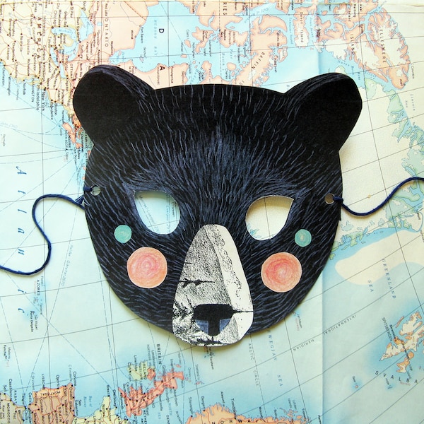 Printable Black Bear Paper Mask, Gift, Home Decor, Woodland Forest Party or Wedding Favor