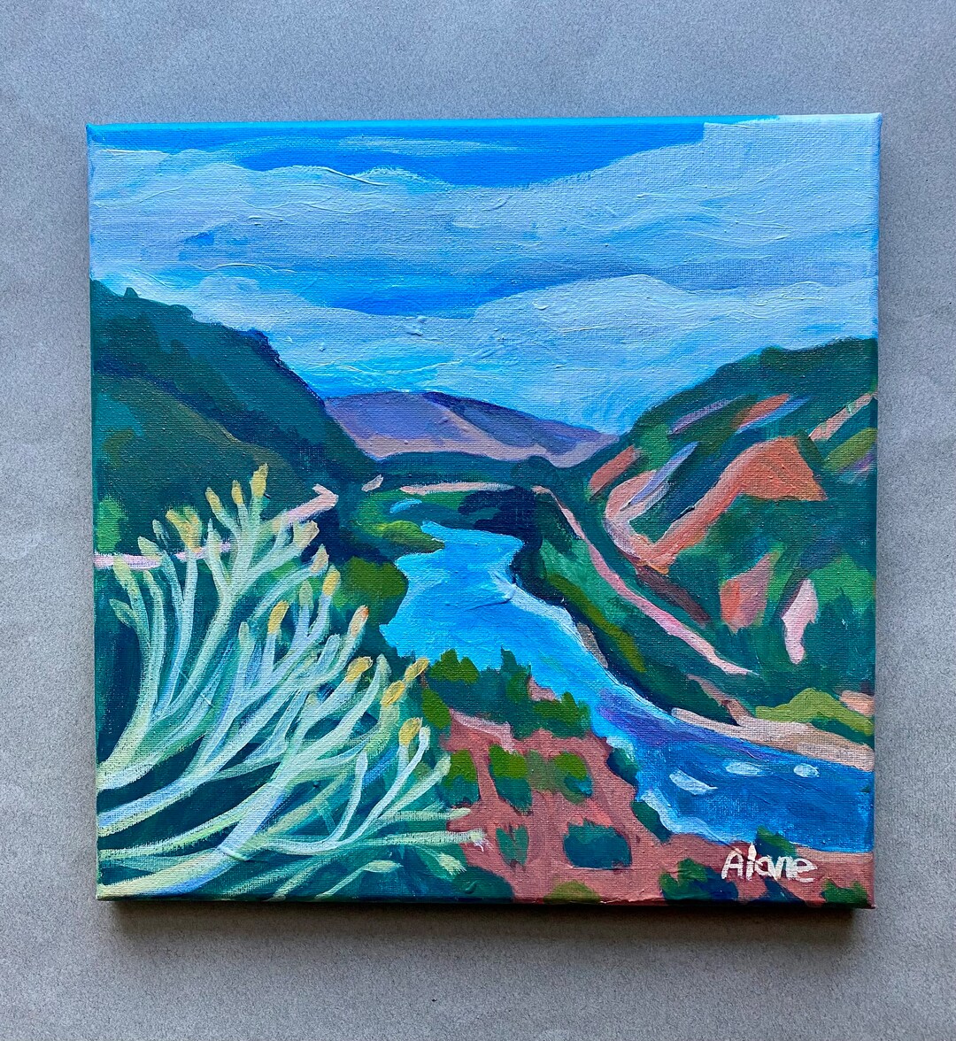 River Blue Landscape Art on Canvas Housewarming Gift Outdoors Etsy