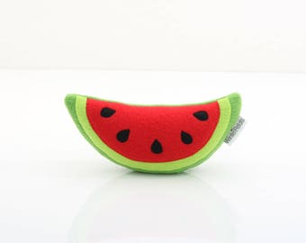 Peluche pastèque en polaire faite main : vert fluo et rouge