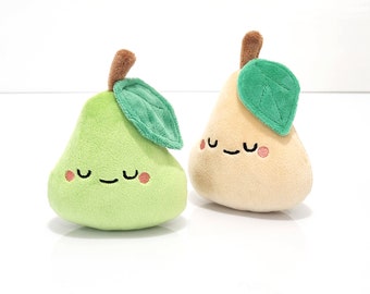 2 Pear Plush Set (Brown / Green) - Kawaii Fruit Plushie - Gift For Baby - Baby's First Toy - Fruit Nursery Theme Decor - Present For Kids