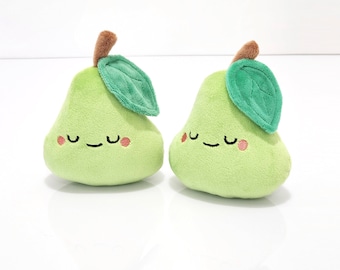 2 Pear Plush Set (Green) - Kawaii Fruit Plushie - Gift For Baby - Baby's First Toy - Fruit Nursery Theme Decor - Present For Kids