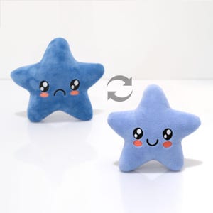 Reversible Blue Star Plush Toy: Handmade Squeaky Rattle Plushie