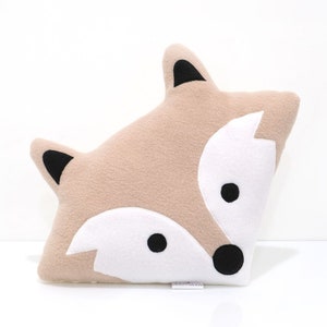 Handmade Tan Fox Pillow: Fleece Minky Fabric, Woodland Nursery Decor