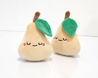 2 Pear Plush Set (Brown) - Kawaii Fruit Plushie - Gift For Babyshower - Baby's First Toy - Fruit Nursery Theme Decor - Present For Kids