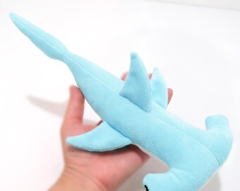 Handmade Light Blue Hammerhead Shark Plush: Velboa Stuffed Animal