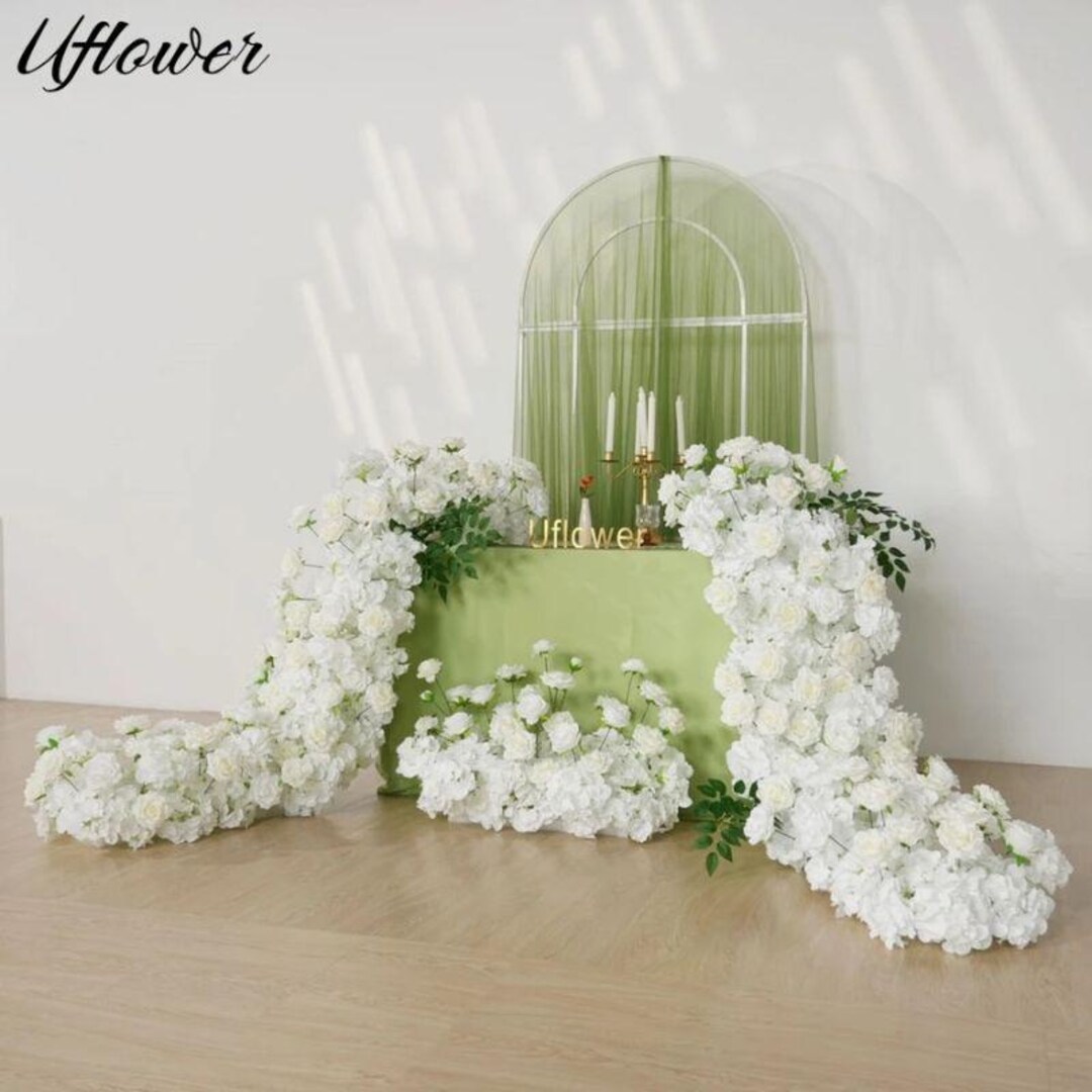 White Rose Hydrangea Row Decor, Custom Artificial Flower Row Wedding ...