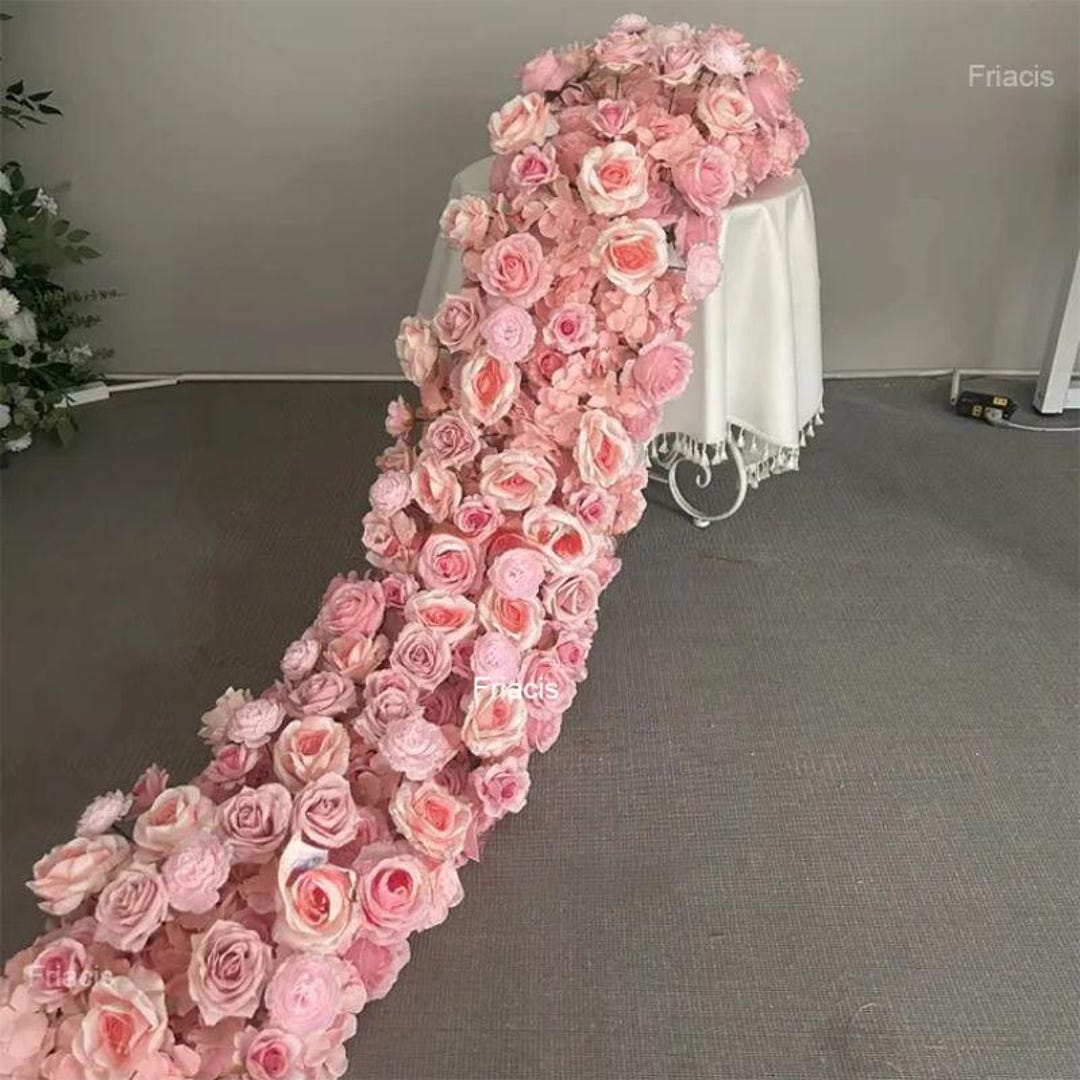 Luxury Rose Hydrangea Flower Row, Table Sofa Runner Decor, Wedding ...