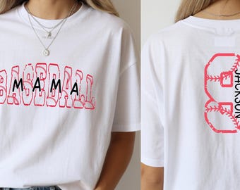 Personalized Baseball Mama Shirt, Custom Name Number Baseball Game Day Tee, Baseball Gift for Mom