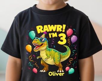 Personalized Dinosaur Birthday Shirt, Custom Kids Name Age T-Shirt, Toddler Birthday Outfit, Kids Birthday Gift