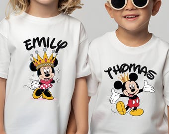 Custom Name Mickey Minnie Birthday Shirt, Personalized Kids Disney Tee, Matching Sibling Shirts, Boy Girl Birthday Outfit
