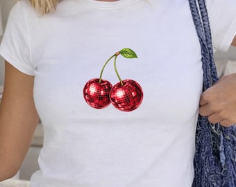 Cherry Disco Ball Shirt, Y2K Summer Concert Tee, Festival Outfit