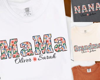 Custom Floral Mama Shirt with Kids Names, Personalized Grandma Gigi Shirt, Mother's Day Gift