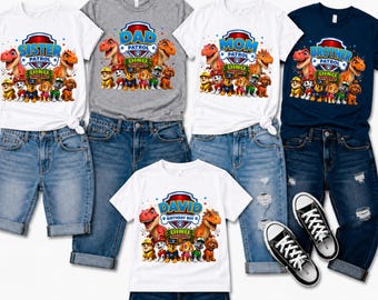 Personalized Dino Rescue Birthday Shirt, Custom Patrol Family Matching Shirts, Dinosaur Birthday Boy Tee, Kids Birthday Outfit