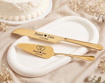 Juego de utensilios personalizados para servir en bodas - Juego para cortar pasteles - Juego de cortadores de servir grabados - Regalo para despedida de soltera - Regalos de boda - Regalo de aniversario
