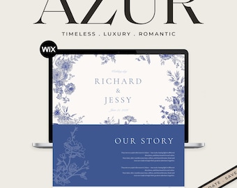 Wix Wedding Save the Date Website Template | Luxury Romantic Wedding Website | Editable Wix Studio Template | Timeless Blue Floral Design