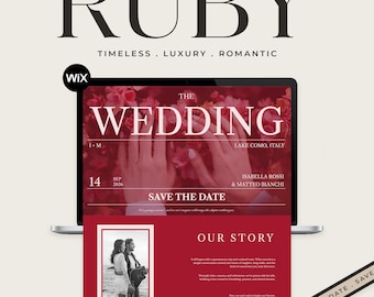 Wedding Website Template Wix | Save the Date Wedding Website | Luxury Red Romantic Design | Editable Wix Studio Template